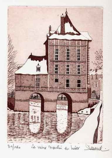 145 Le vieux Moulin en hiver II, Eau-forte et aquatinte, 24x30 cm